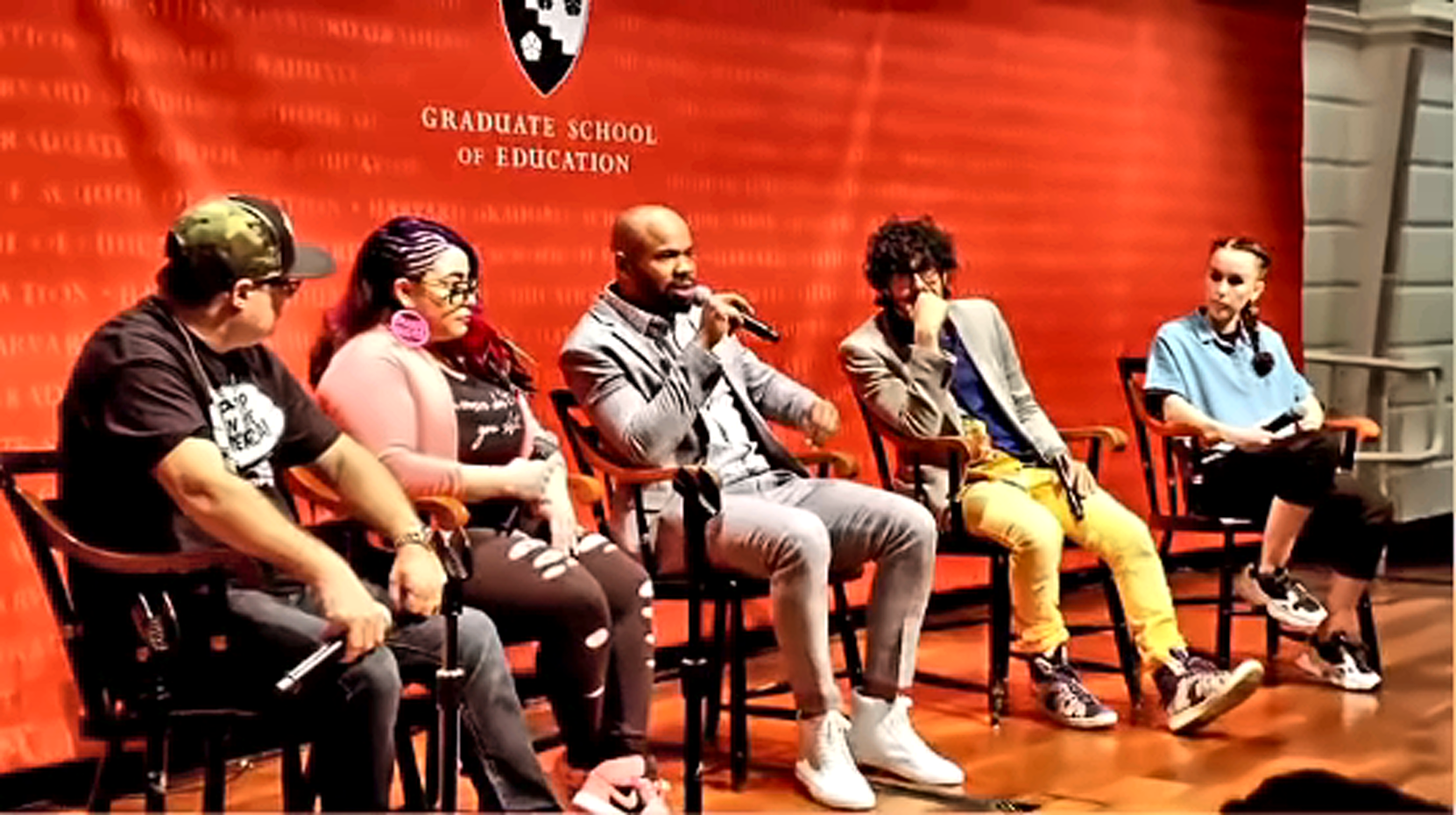 Dr. Brandon J. Foster speaking on the Harvard Can't Stop Hip-Hop panel at the Graduate School of Education